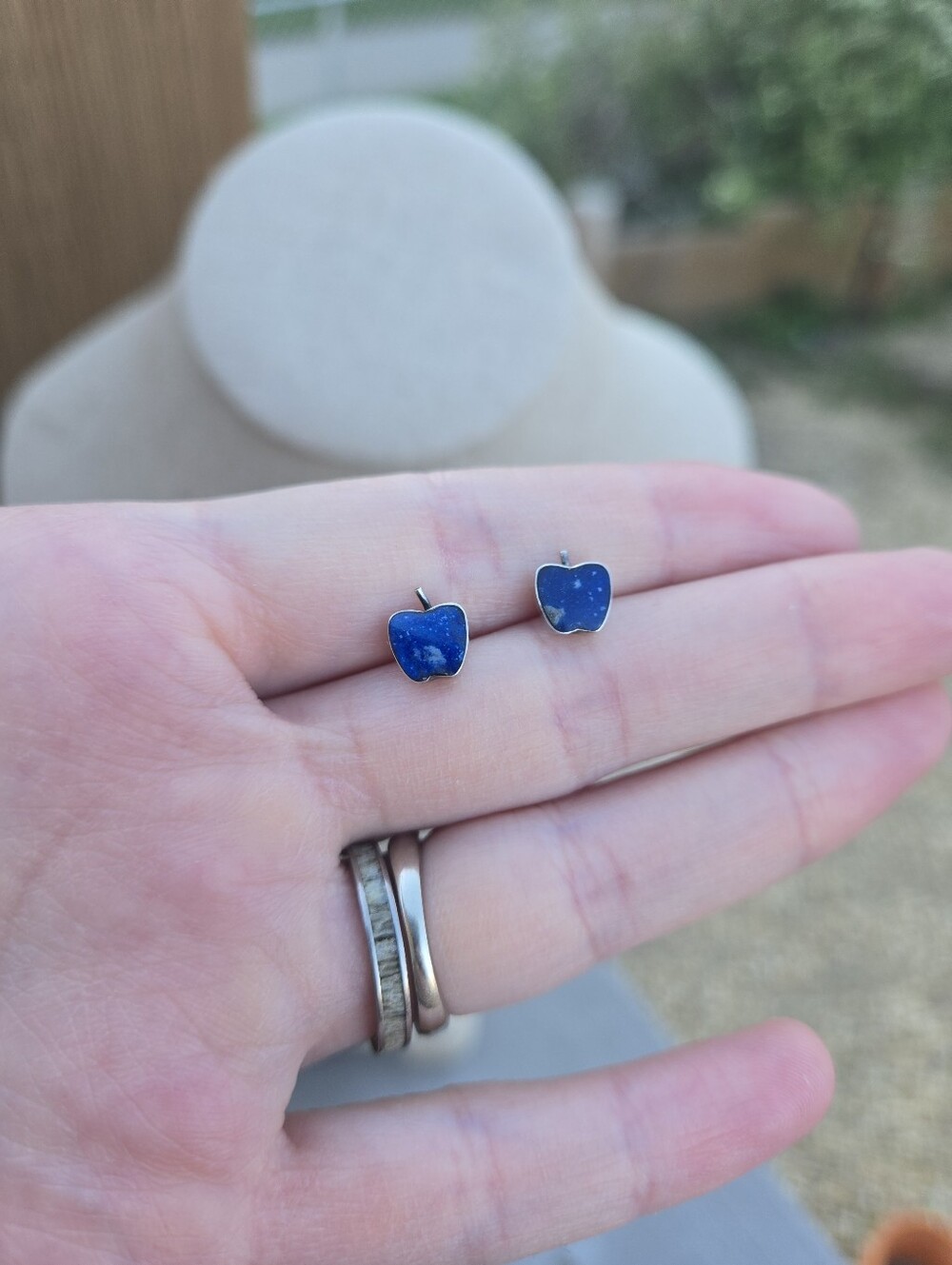 Sterling Silver Blue Sodalite Apple Stud Earrings Adorable & Lightweight